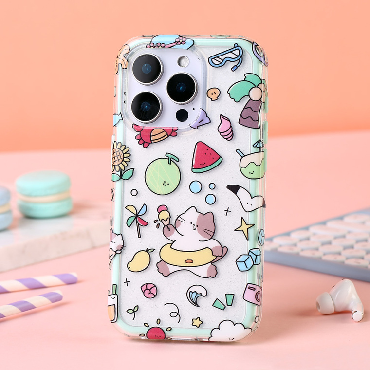 CASEPIE Cat Ice Cream Summer Transparent IMD iPhone Case