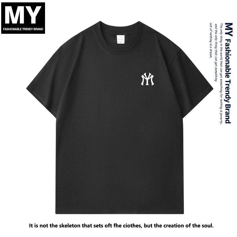 黑色短袖T恤男夏季字母印花圆领宽松休闲百搭潮流上衣