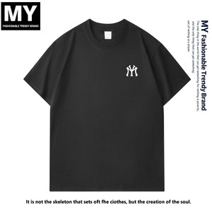 黑色短袖T恤男夏季字母印花圆领宽松休闲百搭潮流上衣