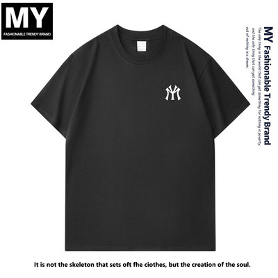 黑色短袖T恤男夏季字母印花圆领宽松休闲百搭潮流上衣