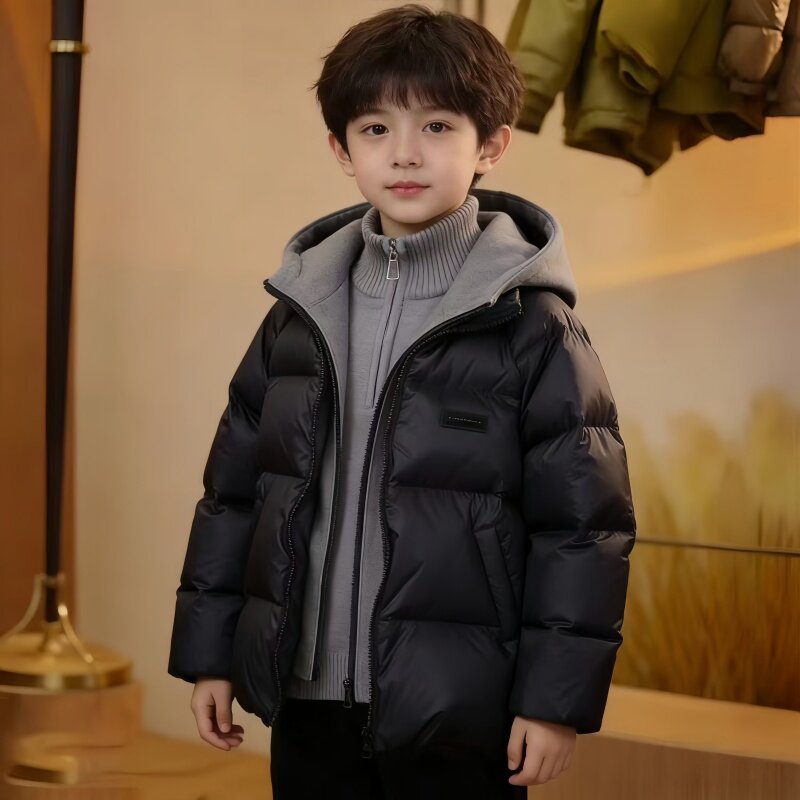 男童冬季棉服加厚假两件羽绒棉服新款中大童保暖连帽棉袄外套爆款 假两件实拍商品图