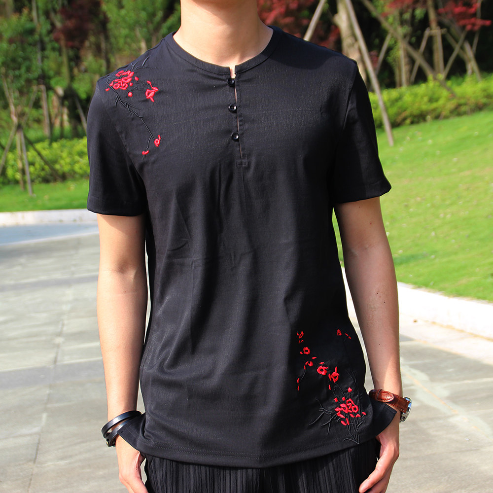 高品质原创中国风夏季新款男士t恤衫薄款梅花