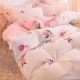 Bộ đồ giường cotton dày chải bông bốn mảnh chăn ngắn duvet quilt bộ khăn trải giường mùa thu và mùa đông lưới màu đỏ - Bộ đồ giường bốn mảnh