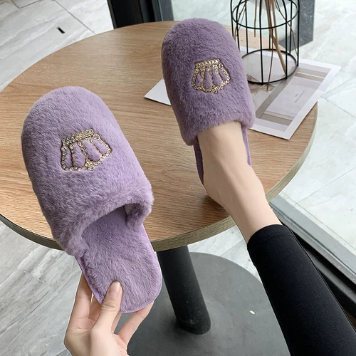 Японская купленная страза Хлопта Хлопковые тапочки Женские осенние и зимние пушистые лица дома не слабые плюшевые тапочки.
