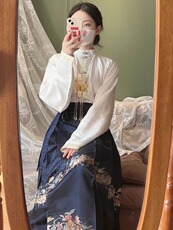 Китайцы одежда наборы 2024年新款织金马面裙白色重工汉服实拍织金拼纱新中式套装日常 OTHER