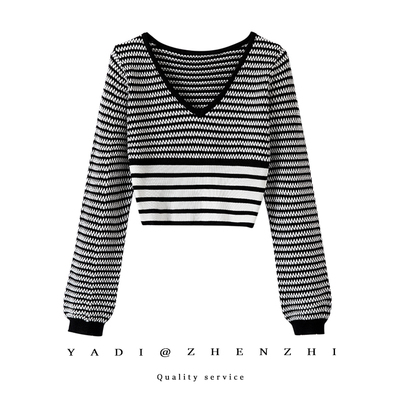 taobao agent Autumn sweater, short set, scarf, demi-season warm long-sleeve, bra top, high waist, suitable for teen, V-neckline