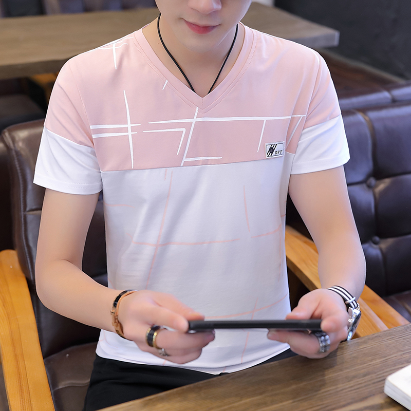 905 White2021 summer new pattern Half sleeve Self cultivation summer wear Put on your clothes men's wear Short sleeve T-shirt male V-neck Korean version trend student