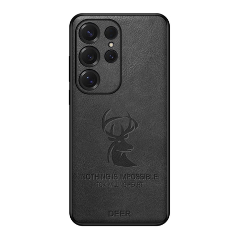 Embossed Stag Black DEER Leather Motivational Quote Samsung Phone Case