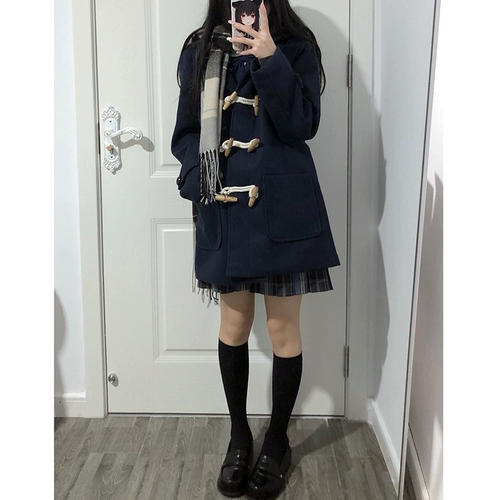 Японское зимнее шерстяное пальто, стеганая длинная куртка для школьников, подходит для подростков, средней длины