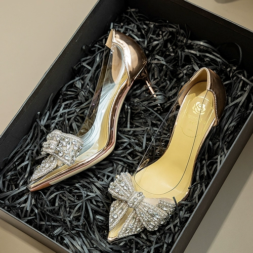 Обувь на высоком каблуке, слюнявчик с заостренным носом с бантиком, сексуальные свадебные туфли, 2023, яркий броский стиль