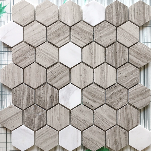 Мраморная мозаика на стену, шестиугольная головоломка, ископаемые