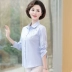 Áo sơ mi dài tay Mom mùa xuân, áo sơ mi cotton cho người già, áo sơ mi thêu bông sọc cho phụ nữ trung niên và cao tuổi - Áo sơ mi dài tay Áo sơ mi dài tay