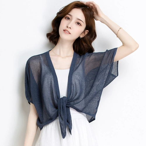 Шелковая одежда для защиты от солнца, кардиган, тонкая летняя одежда, трикотажная куртка, накидка, высокая талия