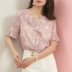 Finz 2020 mùa hè mới của phụ nữ Hàn Quốc phong cách khí chất trí tuệ Cổ chữ V gợn sóng áo sơ mi nhỏ tay ngắn áo sơ mi voan - Áo sơ mi chiffon ren