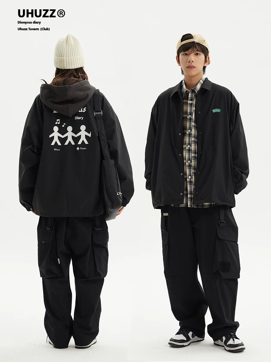 UHUZZ 21AW Happy Party Coach jacket anti-splash water versatile simple jacket casual loose lapel jacket