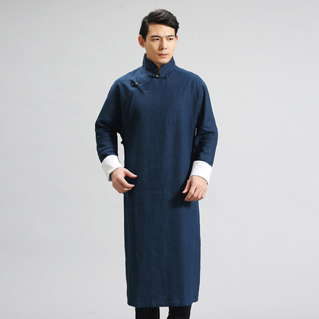 2016中国风男装 民国风亚麻长款男袍子立领唐装宽松斜襟长衫大褂