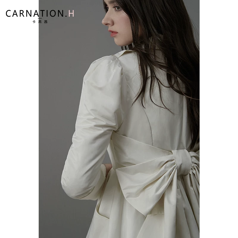 Кремовый милый дизайн плащ-т trench coat, длинная подвязка, середина длины