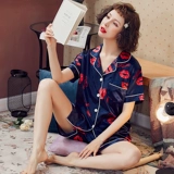 Летняя пижама, шелковый тонкий комплект, короткий рукав, в корейском стиле