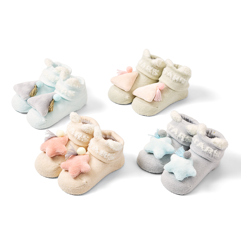 秋冬季婴儿袜子宝宝防滑袜0-6个月新生儿袜学步袜加厚松口毛圈袜