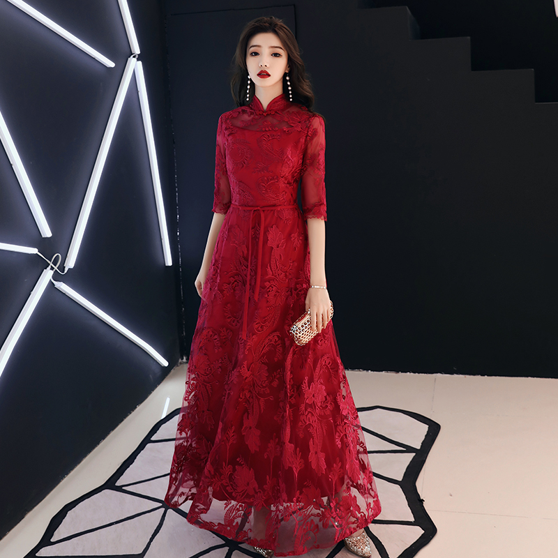 Buy Toast bride-to-be 2021 autumn wedding cheongsam fishtail dress long ...