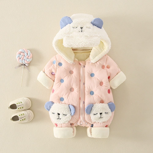 Детское демисезонное флисовое стеганое боди для девочек, зимний комбинезон для новорожденных для выхода на улицу, увеличенная толщина