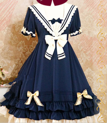 taobao agent Japanese CD transformation Lolita dressing summer naval college style princess skirt dress checkered pseudo -mother women's clothing