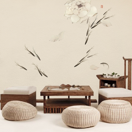 现代中式简约古典水墨荷花墙纸中国风客厅电视背景墙壁纸墙布壁画