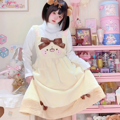 taobao agent Cute velvet demi-season genuine slip dress, Lolita style, plush