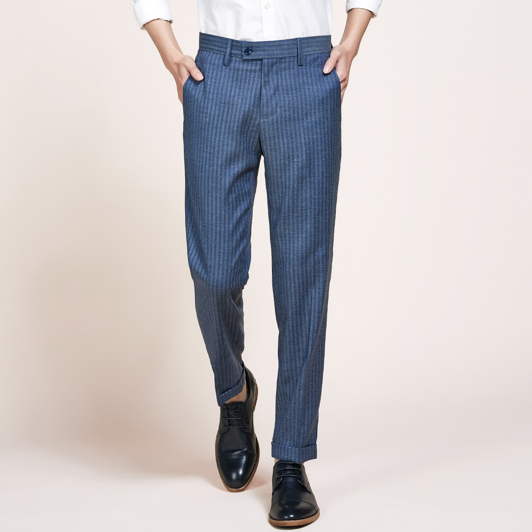 南畔春秋季条纹休闲裤男士韩版商务英伦西裤修身时尚小脚长裤子潮