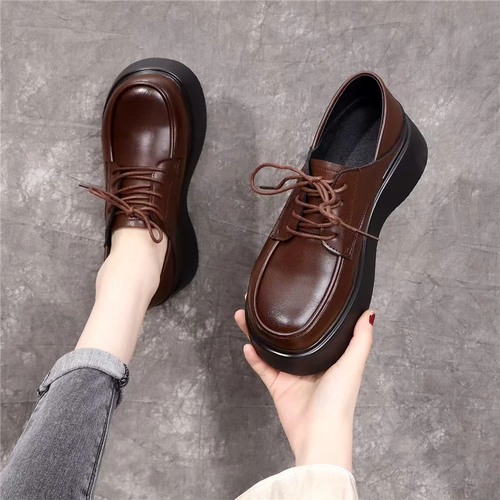 Весенняя высокая обувь в английском стиле для кожаной обуви на платформе, в британском стиле, французский стиль