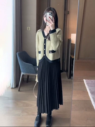 Трикотажный кардиган, свитер, комплект, юбка, коллекция 2022, в стиле Шанель, изысканный стиль
