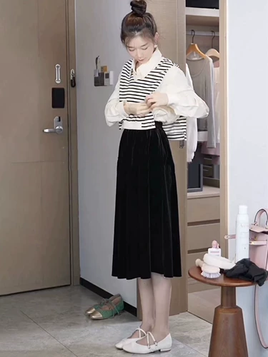 Весенний жилет, рубашка, юбка, комплект, коллекция 2023