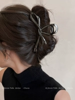 Черная заколка-крабик с бантиком, 11.5см