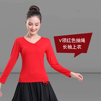 Красный лонгслив, V-образный вырез, на шнурках