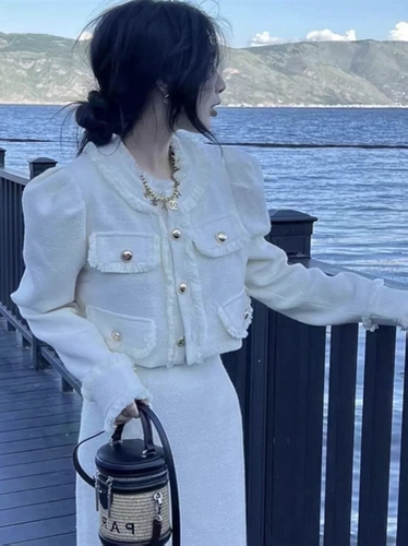 Осенний комплект, куртка, юбка в складку, длинная юбка, французский стиль, в стиле Шанель, в западном стиле, изысканный стиль