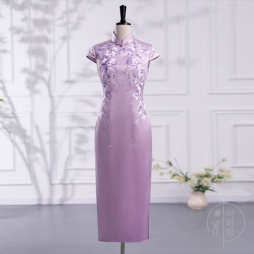 Летнее сиреневое ципао, свадебное платье для матери