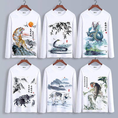 taobao agent Sansui, T-shirt, clothing, top, long-sleeve, Chinese style, long sleeve, plus size, autumn