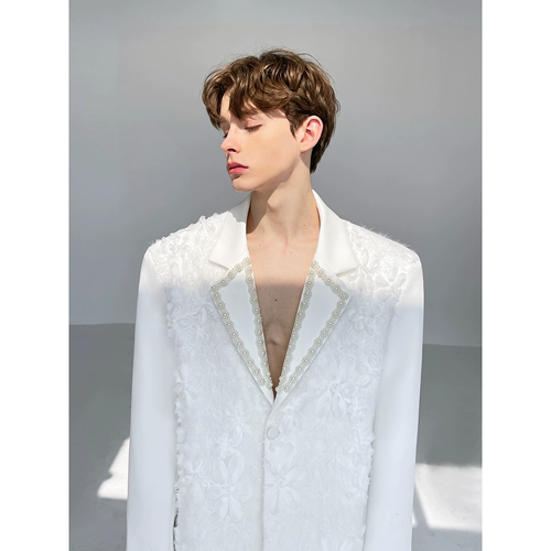 It7【Мифриловый кедр】Блейзер в тяжелом индустриальном стиле с трехмерным жаккардовым узором и жемчужным воротником