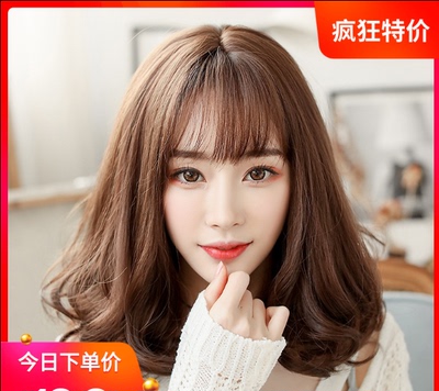 taobao agent Wigmail female short hair mid -length air bangs clavicle hair, natural thin bangs short curly hair repair face pear flower head