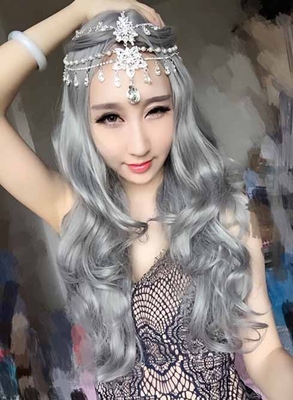 taobao agent Grandma gray/tobacco gray mid -length curly rolling wigs of hair anime cos wig silver -gray curly hair Harajuku Wind fake hair