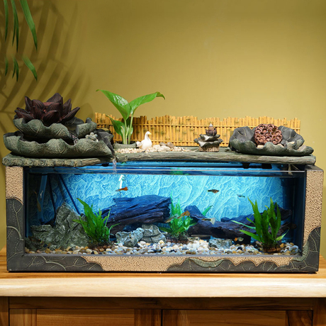 鱼缸 客厅玄关长方形造景装饰套餐水族箱办公桌流水摆件创意中式