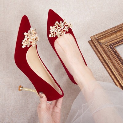 taobao agent Wedding shoes, red fleece high footwear for bride, 2023 collection, restless legs relief, Chinese style