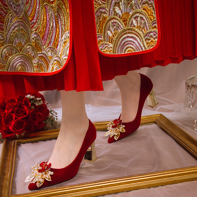 taobao agent Red wedding shoes for bride, high summer footwear, for pregnant woman, Chinese style