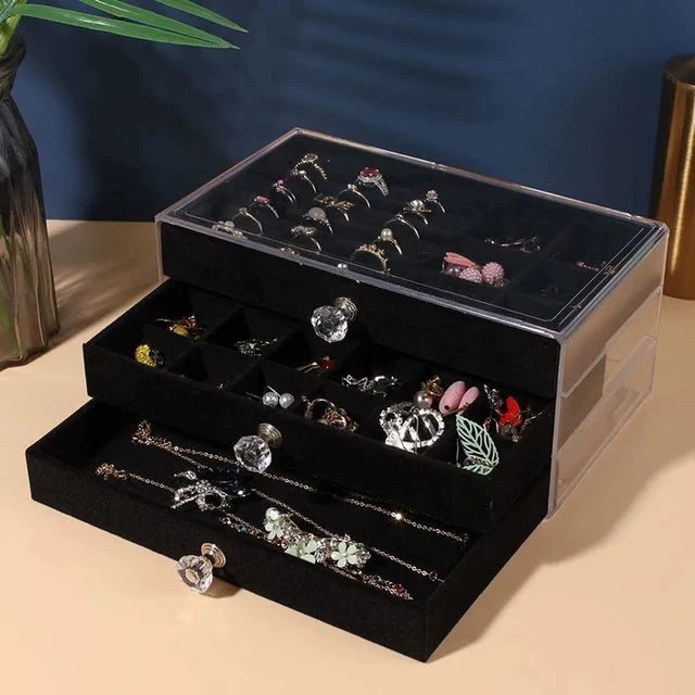 Аcrylic organizers velvet three-layer jewellery storage box