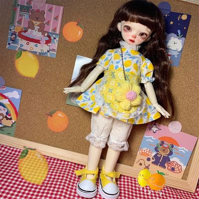 taobao agent [Fruits orange] BJD6 doll lemon orange flavor baby skirt cute playful doll clothes three -piece set of summer