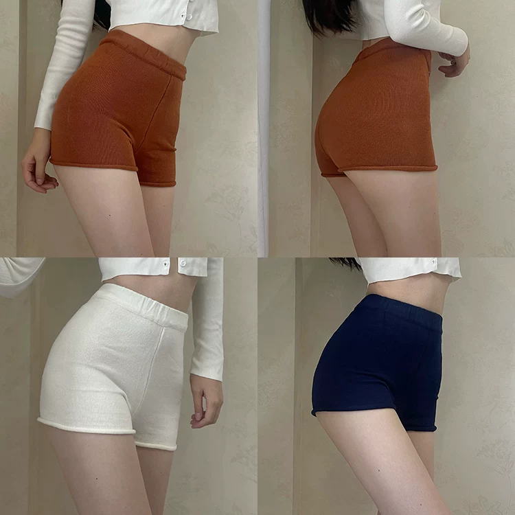 Вязаные шорты, эластичные брюки, базовая защитная underwear, высокая талия, обтягивающие, подчеркнение бедер