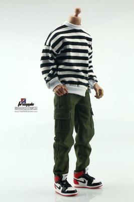taobao agent 1/6 trend soldier black and white striped sweaterless hatless collection military green casual pants model set
