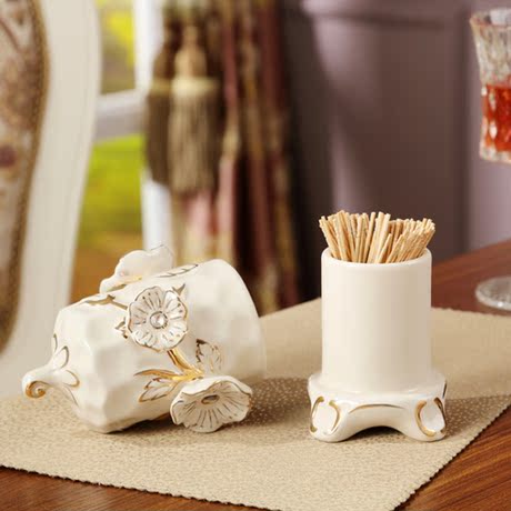 欧式陶瓷牙签筒创意带盖餐桌牙签盒现代牙签收纳盒茶几装饰品摆件