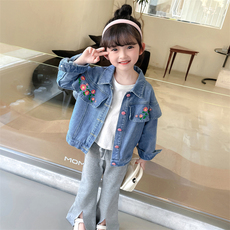Детская куртка Жан 女童牛仔外套春秋款小童新款儿童夹克2024年秋装童装上衣洋气绣花