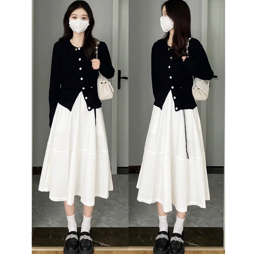 Белая дизайнерская юбка, универсальный лонгслив, кардиган, свитер, комплект, высокая талия, тренд сезона